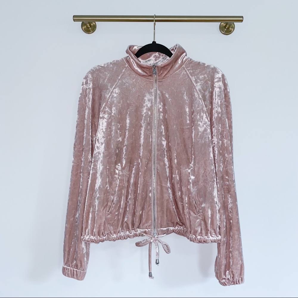 Crushed Velvet Rose Gold Pink Full Zip Jacket - Picture 3 of 11